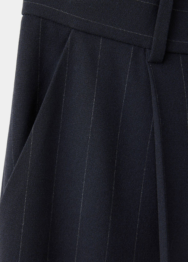 Pinstripe pleated trousers — Navy