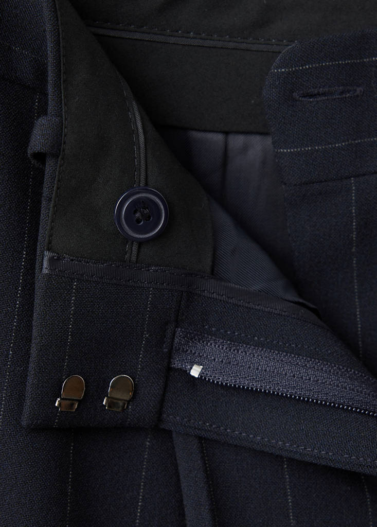 Pinstripe pleated trousers — Navy