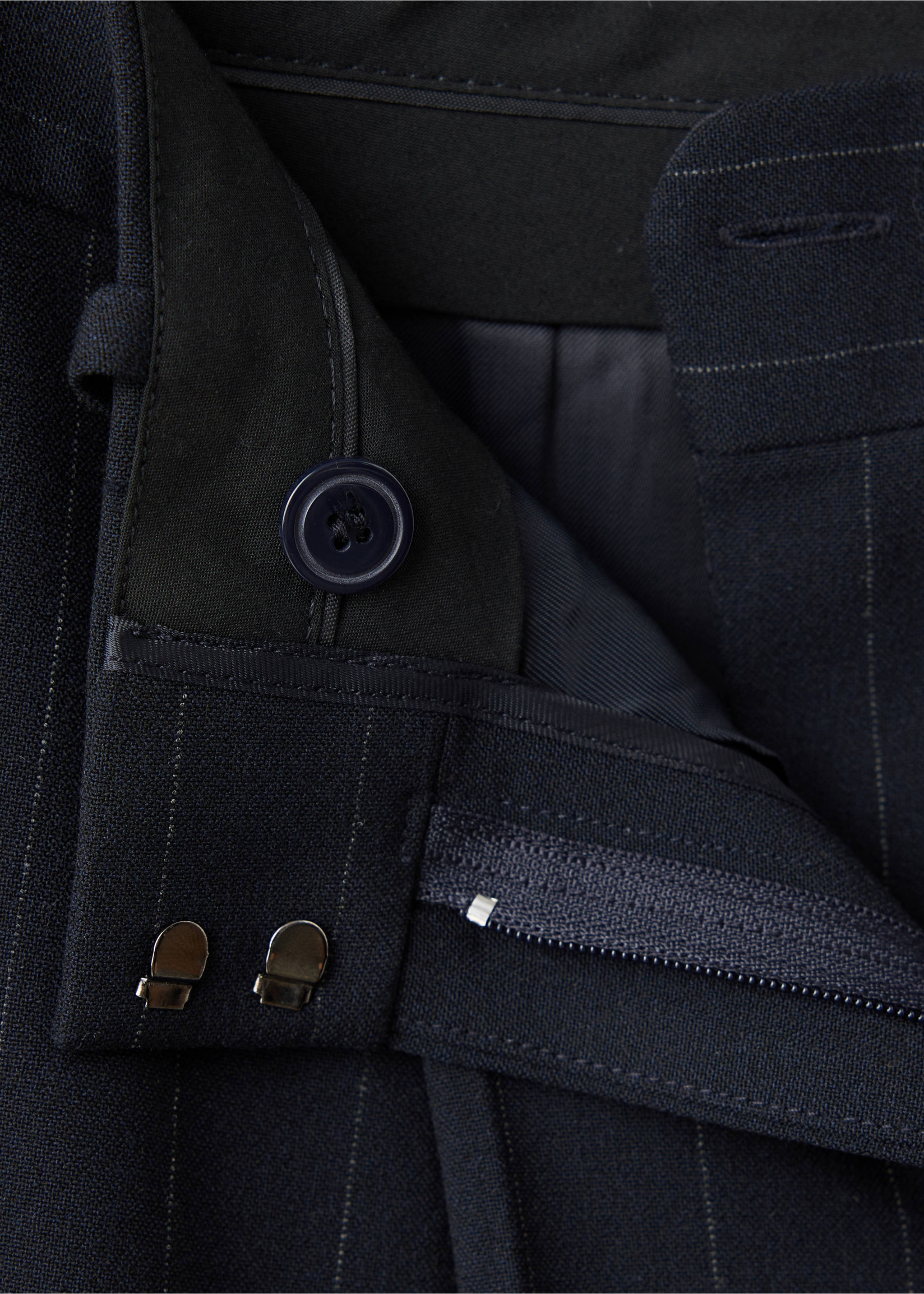 Pinstripe pleated trousers - Details of the article 0, Navy. Ref: 37075865-00.