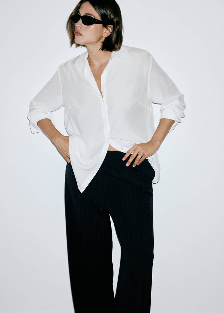 Pinstripe pleated trousers — Navy