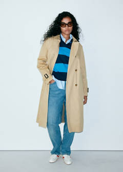 Trench coat with belt and checked lining — Beige 7