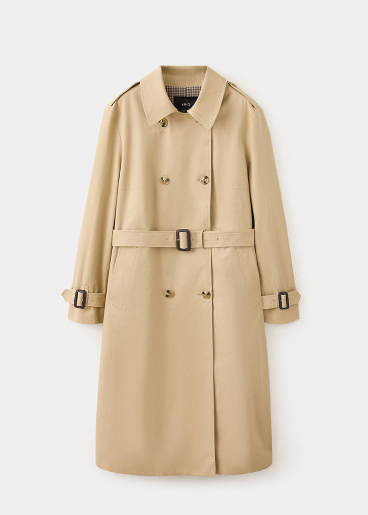 Trench coat with shirt collar and buckles — Beige