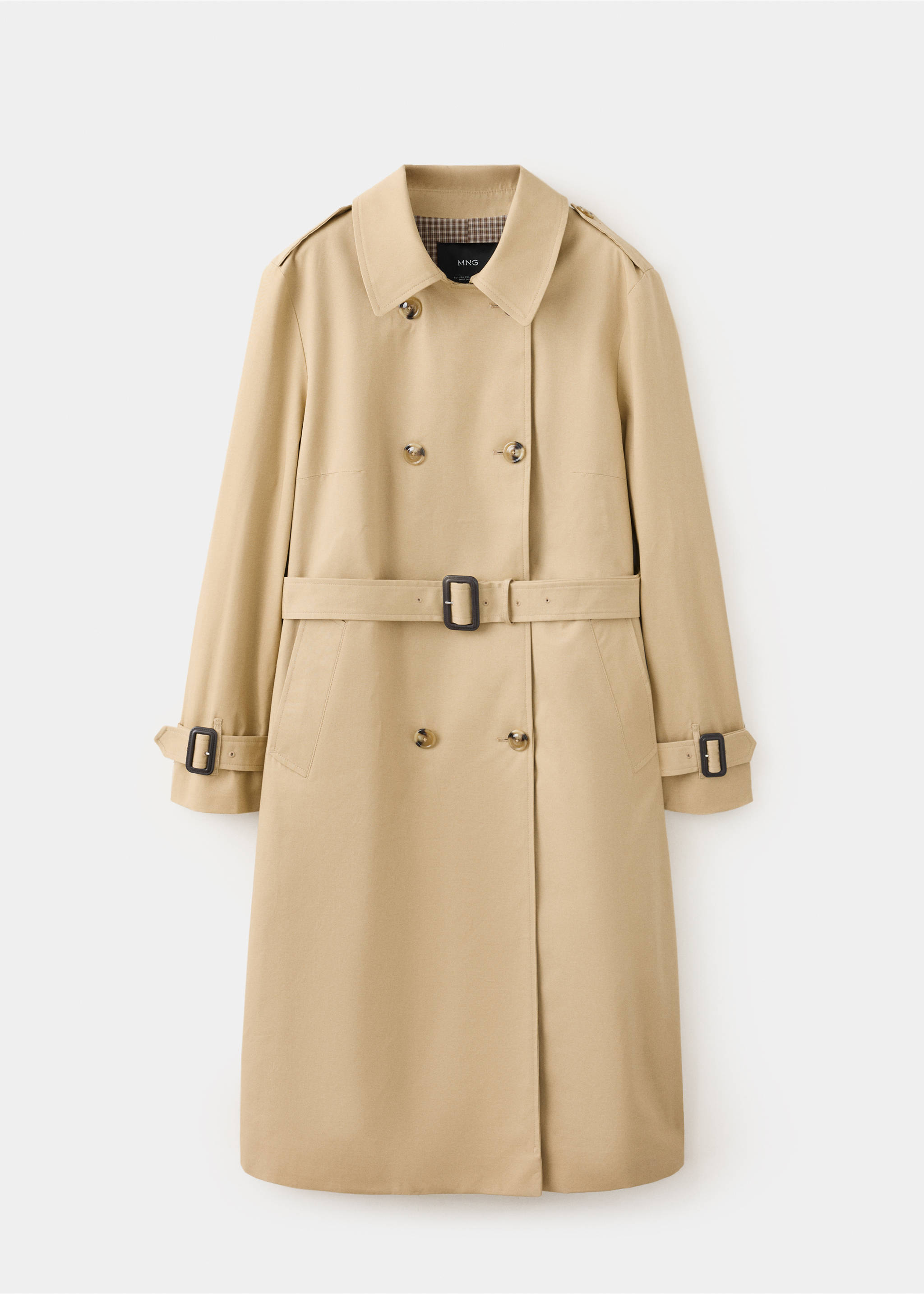 Belted trench coat with check lining - Article without model, Beige. Ref: 37075867-00.