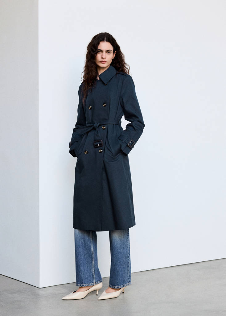 Trench coat with shirt collar and buckles — Navy