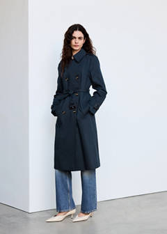 Trench coat with belt and checked lining — Navy 2