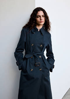 Trench coat with belt and checked lining — Navy 1