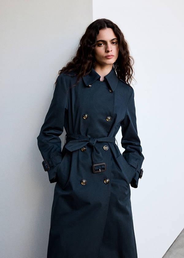 Trench coat with belt and checked lining — Navy