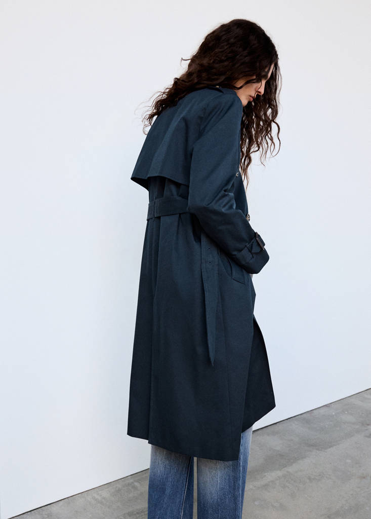 Trench coat with shirt collar and buckles — Navy