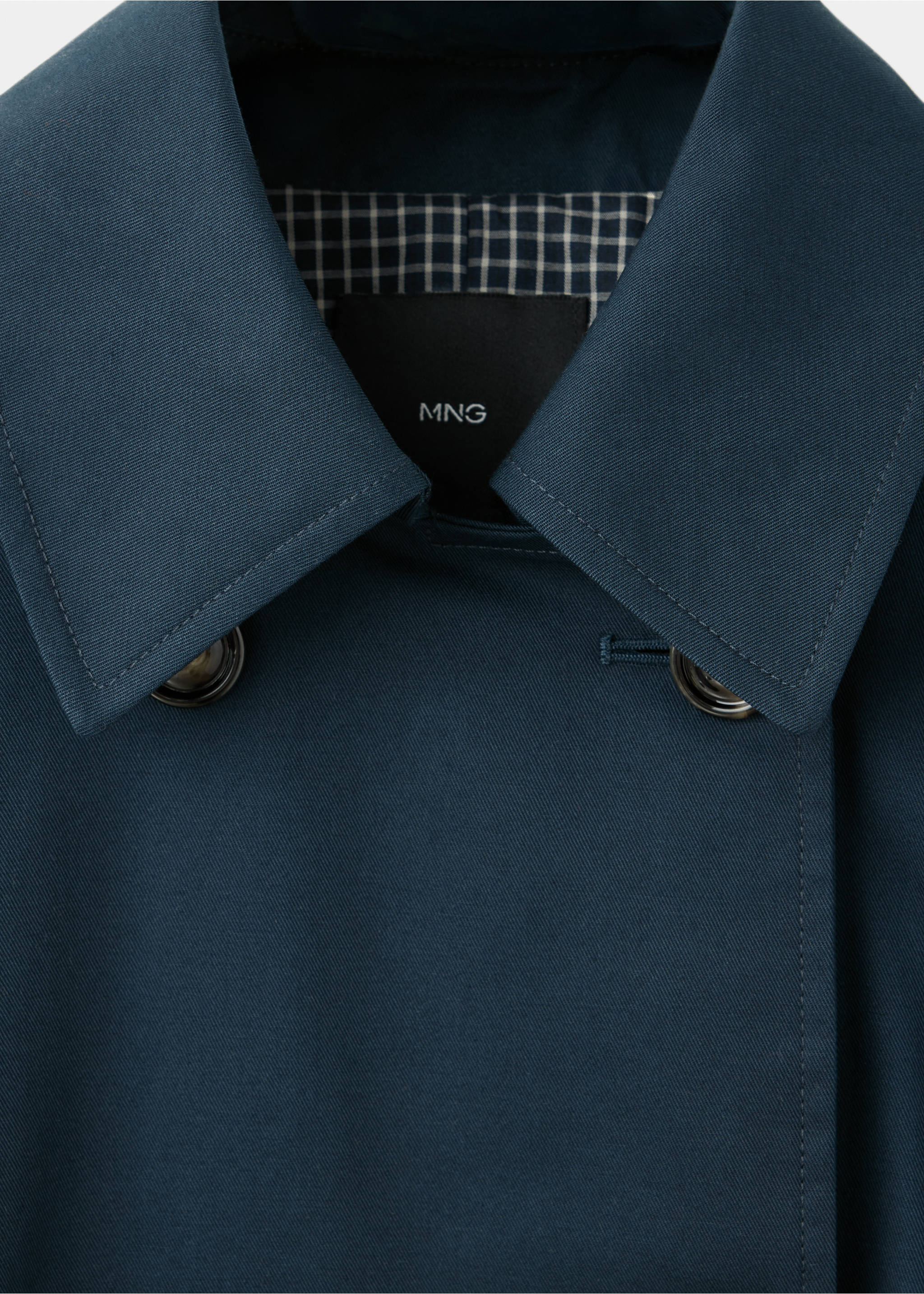 Trench coat with shirt collar and buckles - تفاصيل المنتج 8, أزرق غامق. Ref: 37075867-00.