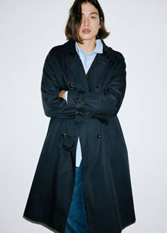 Trench coat with belt and checked lining — Navy 6