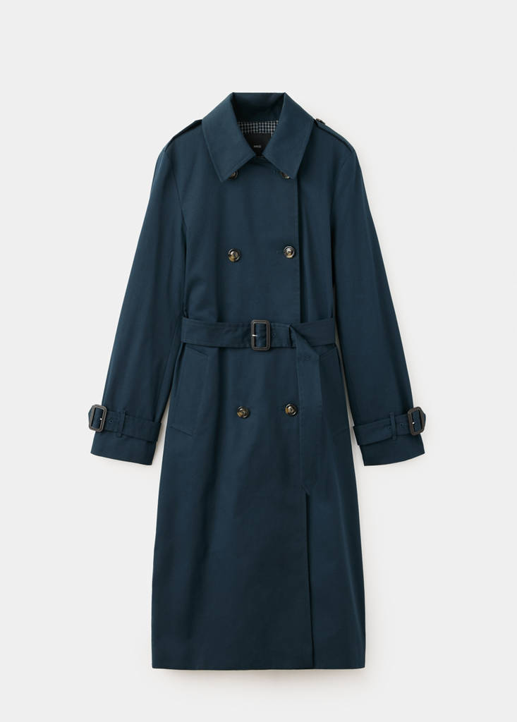 Trench coat with shirt collar and buckles — Navy