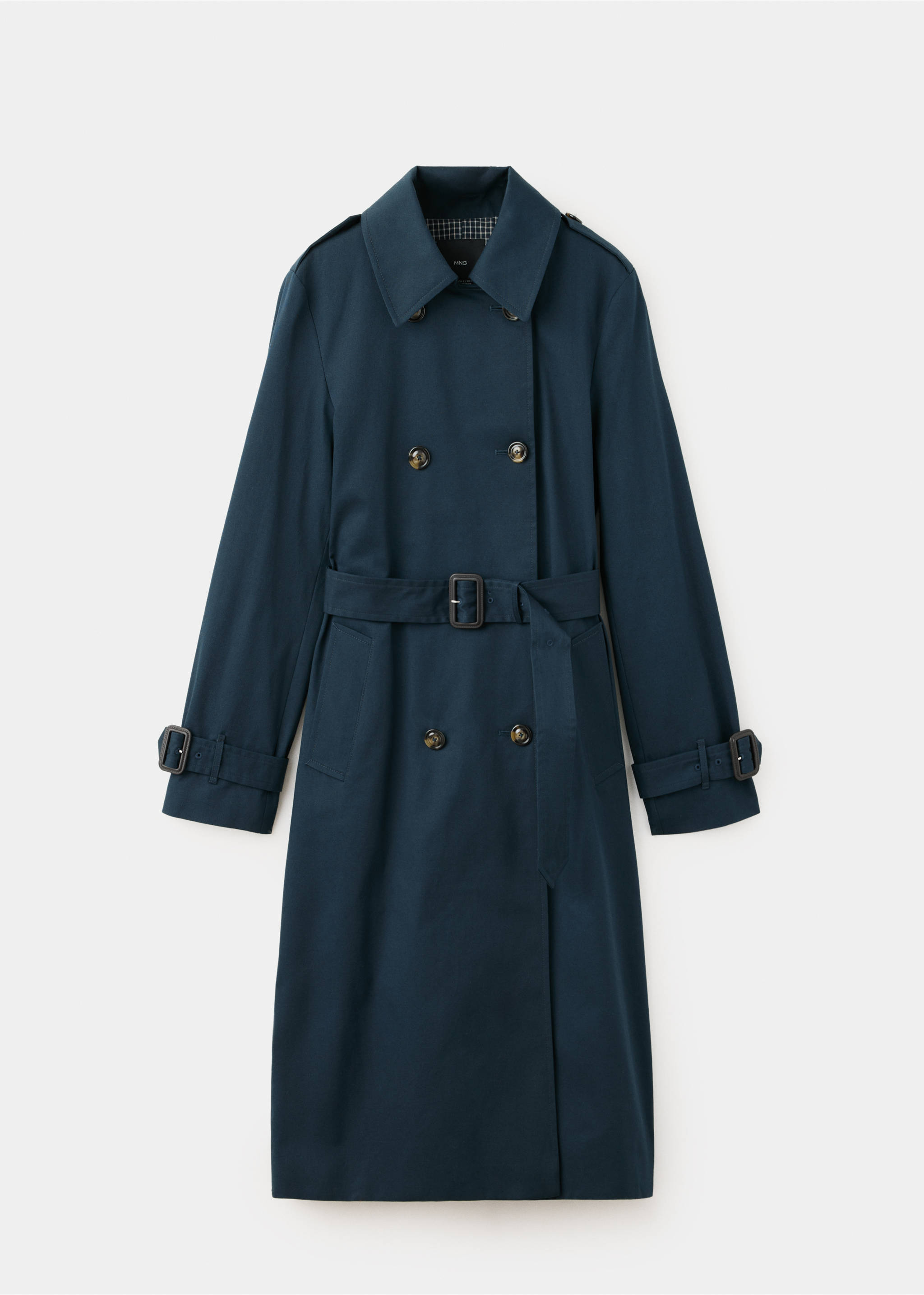 Trench coat with shirt collar and buckles - منتج دون نموذج, أزرق غامق. Ref: 37075867-00.