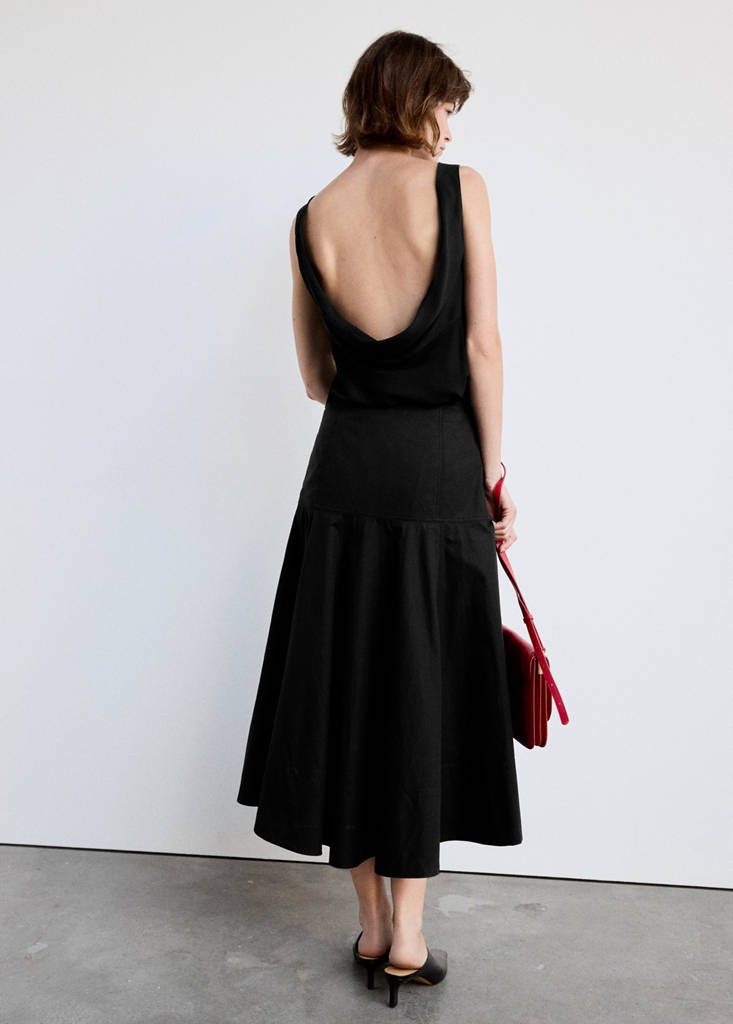 Satin top with draped back — Black