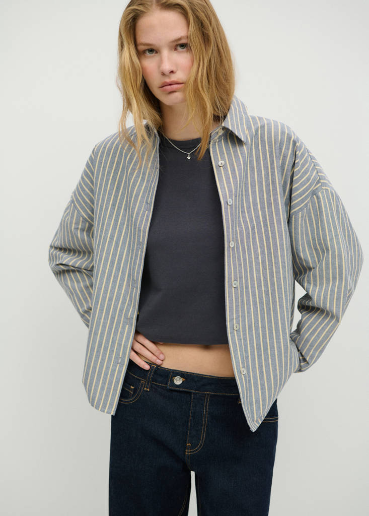 Striped cotton shirt — Navy