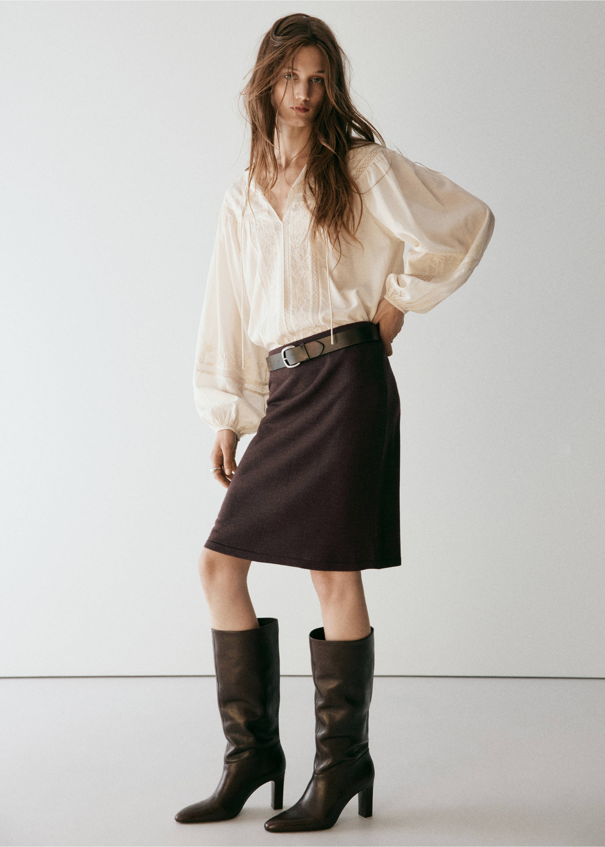 Fine-knit straight skirt - General plane, Brown. Ref: 37075877-00.