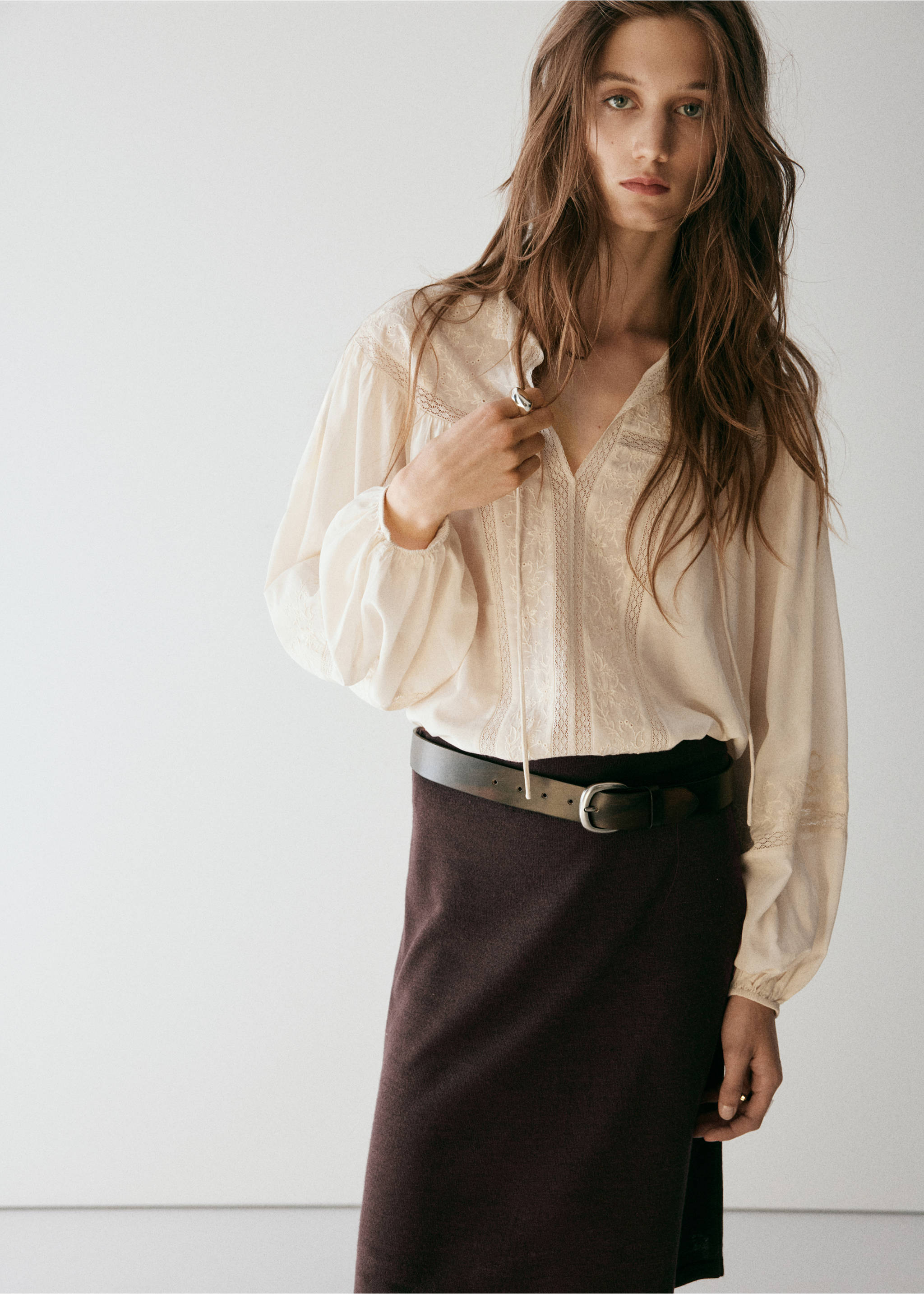 Fine-knit straight skirt - Medium plane, Brown. Ref: 37075877-00.