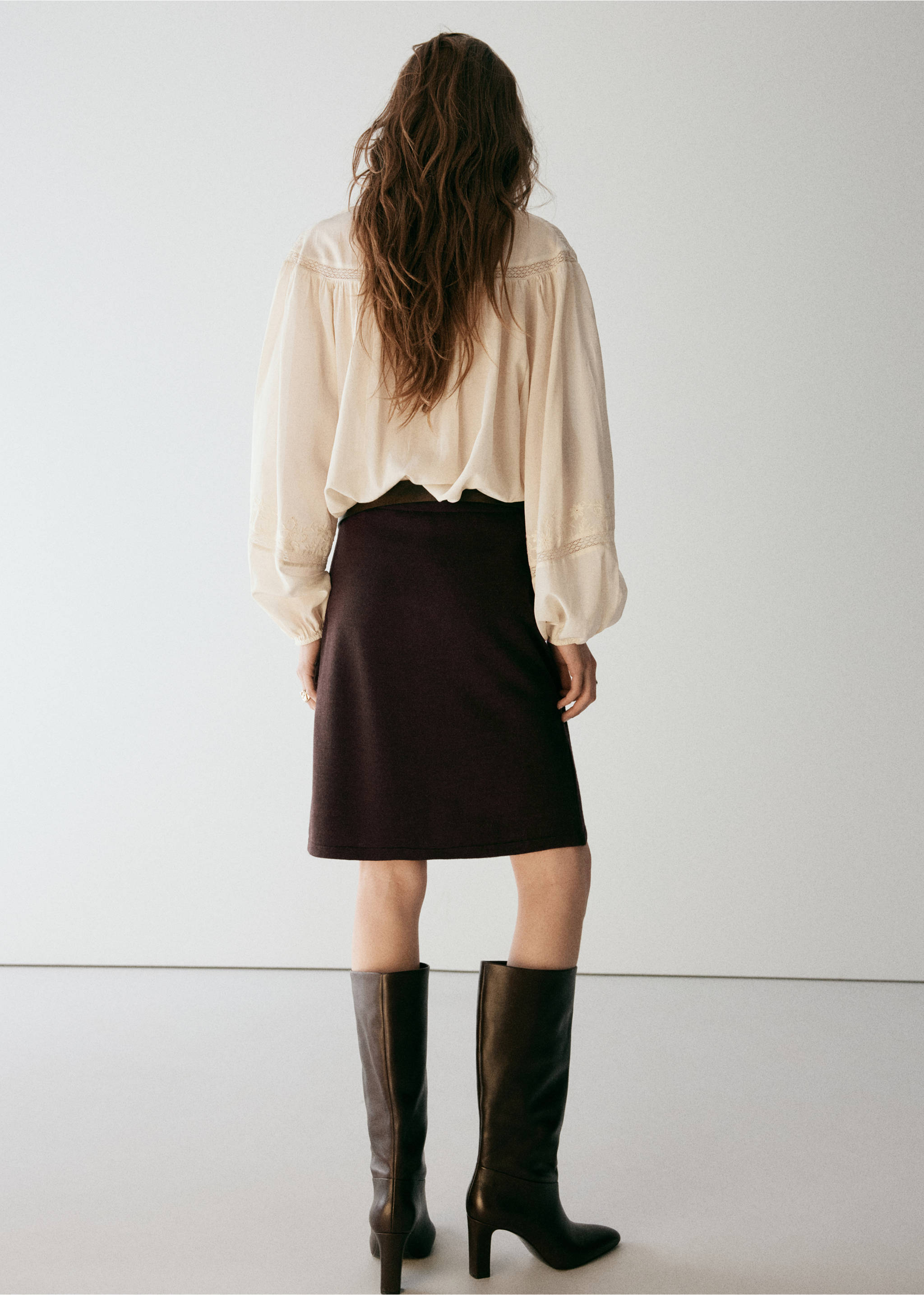 Fine-knit straight skirt - Reverse of the article, Brown. Ref: 37075877-00.