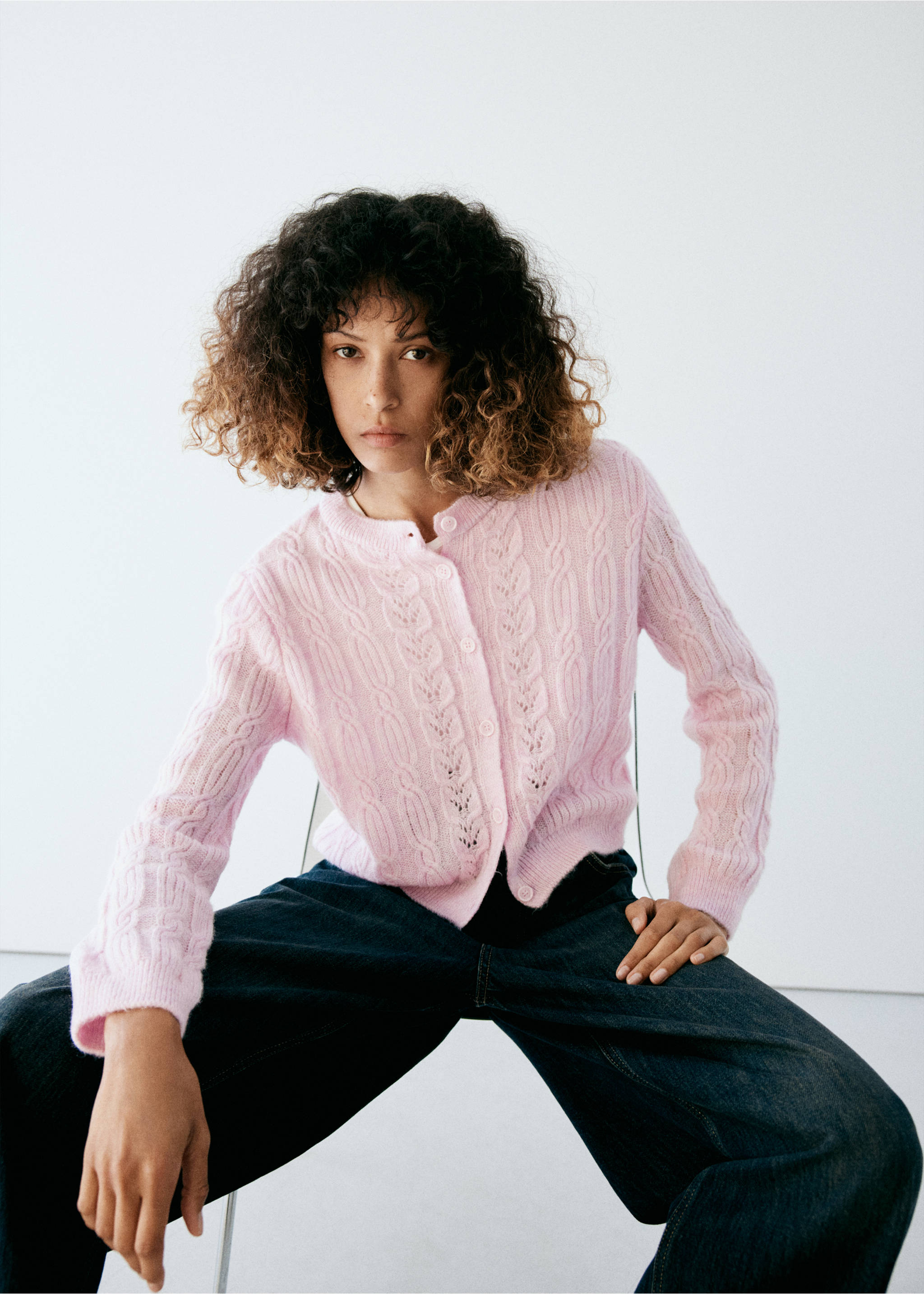 Cardigan en point torsadé - Détail de l'article 3, Rose pastel. Ref: 37075878-00.
