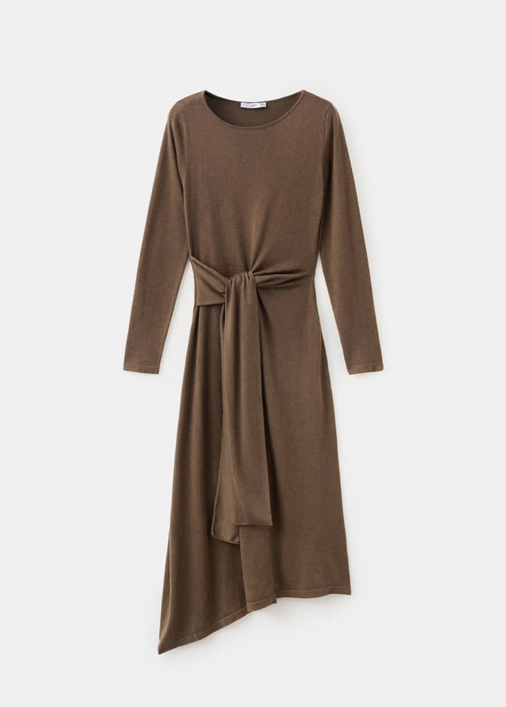 Long asymmetrical knit dress — Medium Brown