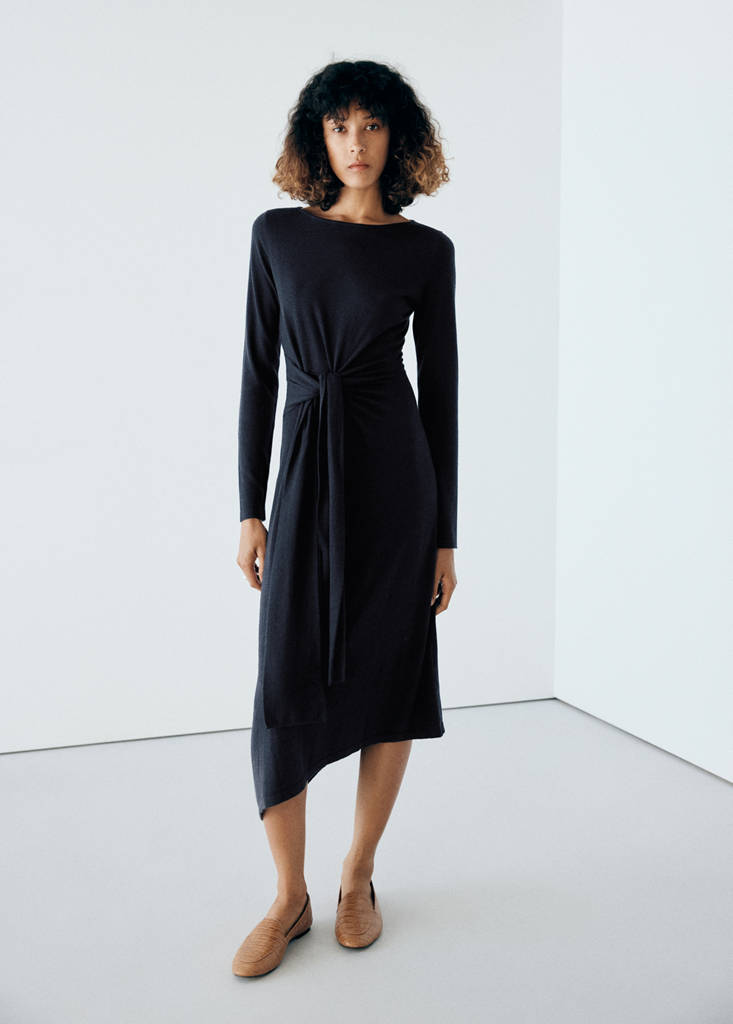 Long asymmetrical knit dress — Navy