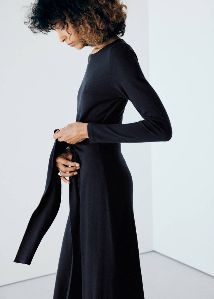 Long asymmetrical knit dress — Navy