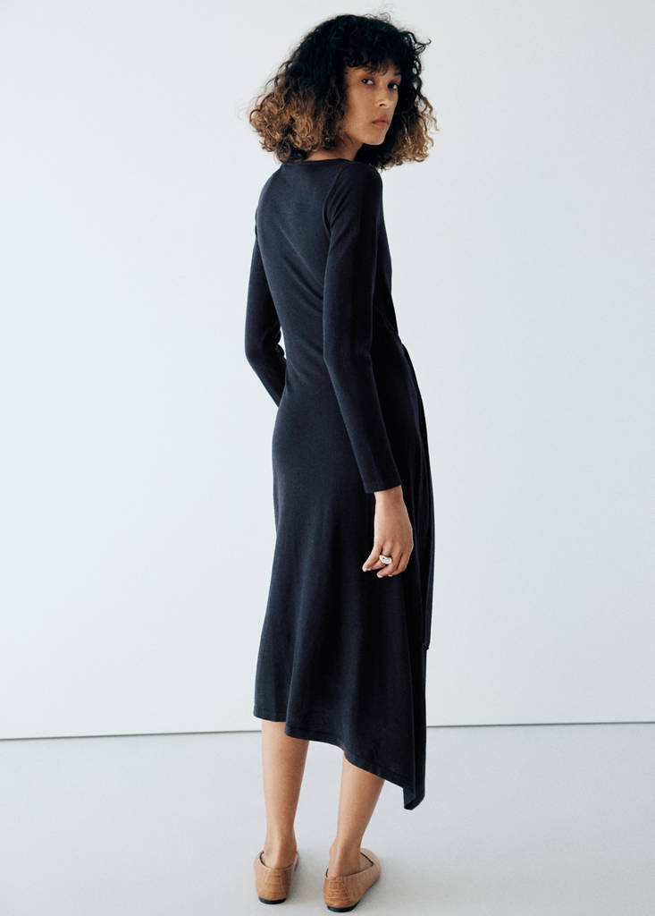 Long asymmetrical knit dress — Navy