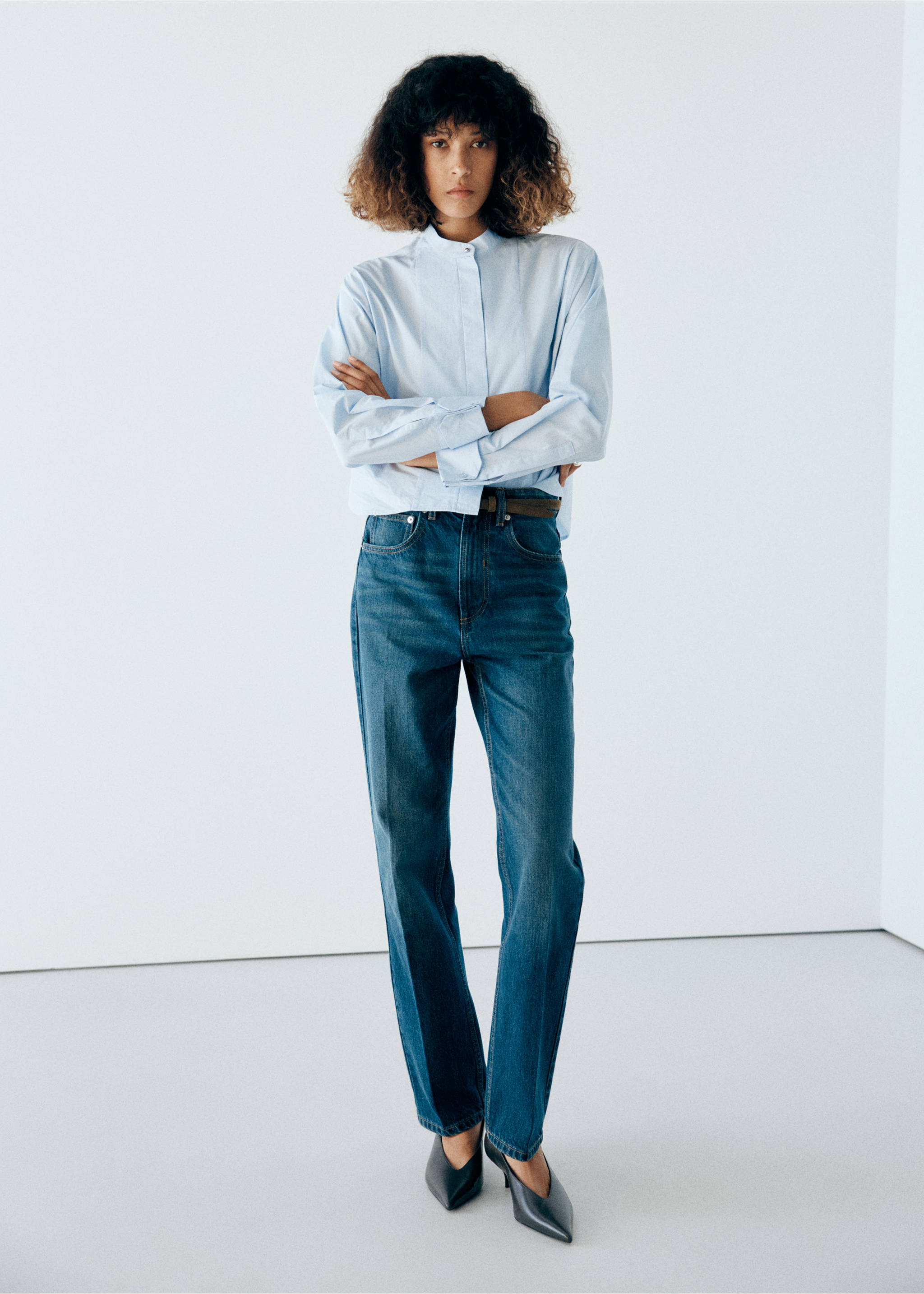 Cotton crop blouse - General plane, Blue. Ref: 37075881-00.