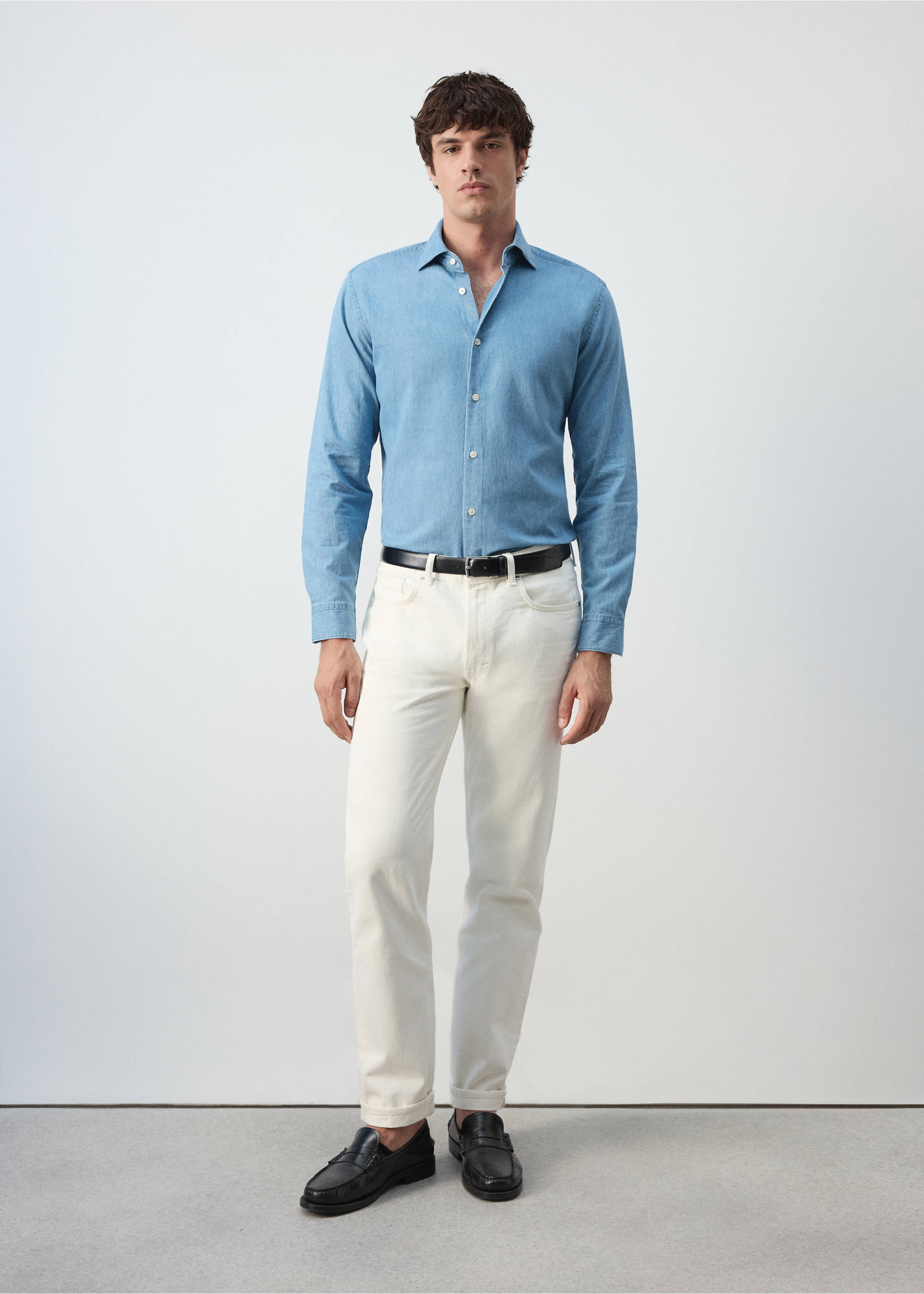 Chemise chambray 100 % coton - Plan général, Bleu clair. Ref: 37075977-00.