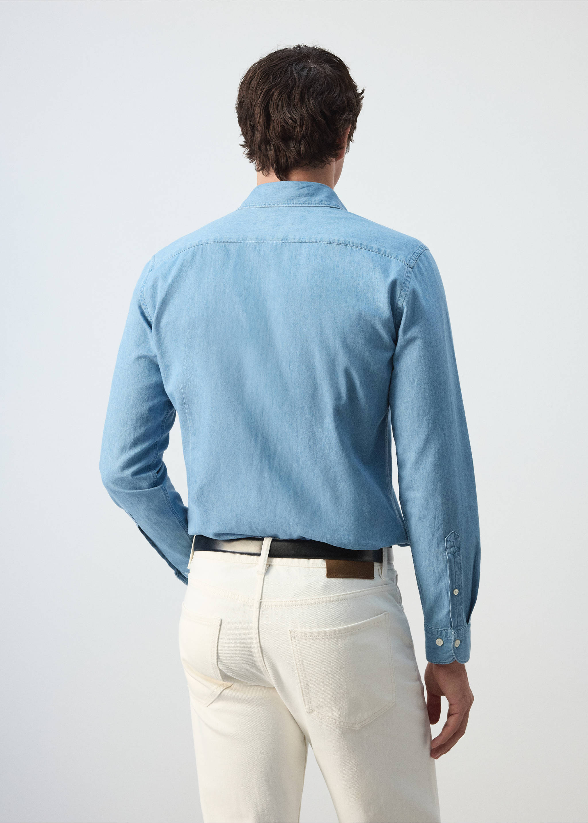 Chemise chambray 100 % coton - Verso de l’article, Bleu clair. Ref: 37075977-00.