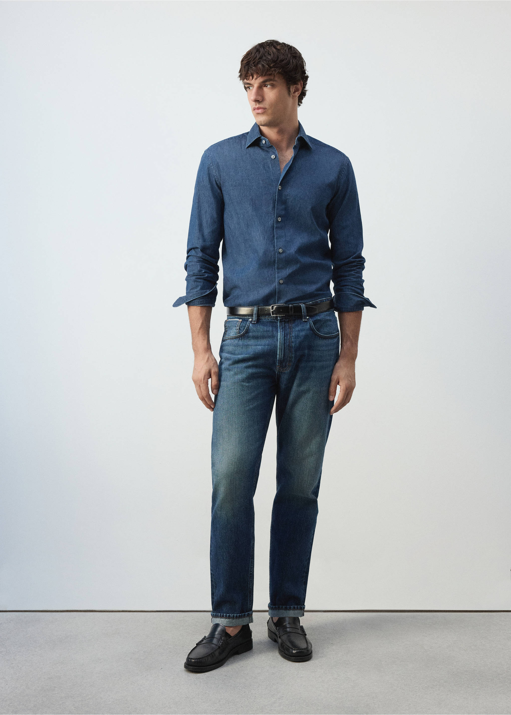 Chemise chambray 100 % coton - Plan général, Bleu moyen. Ref: 37075977-00.