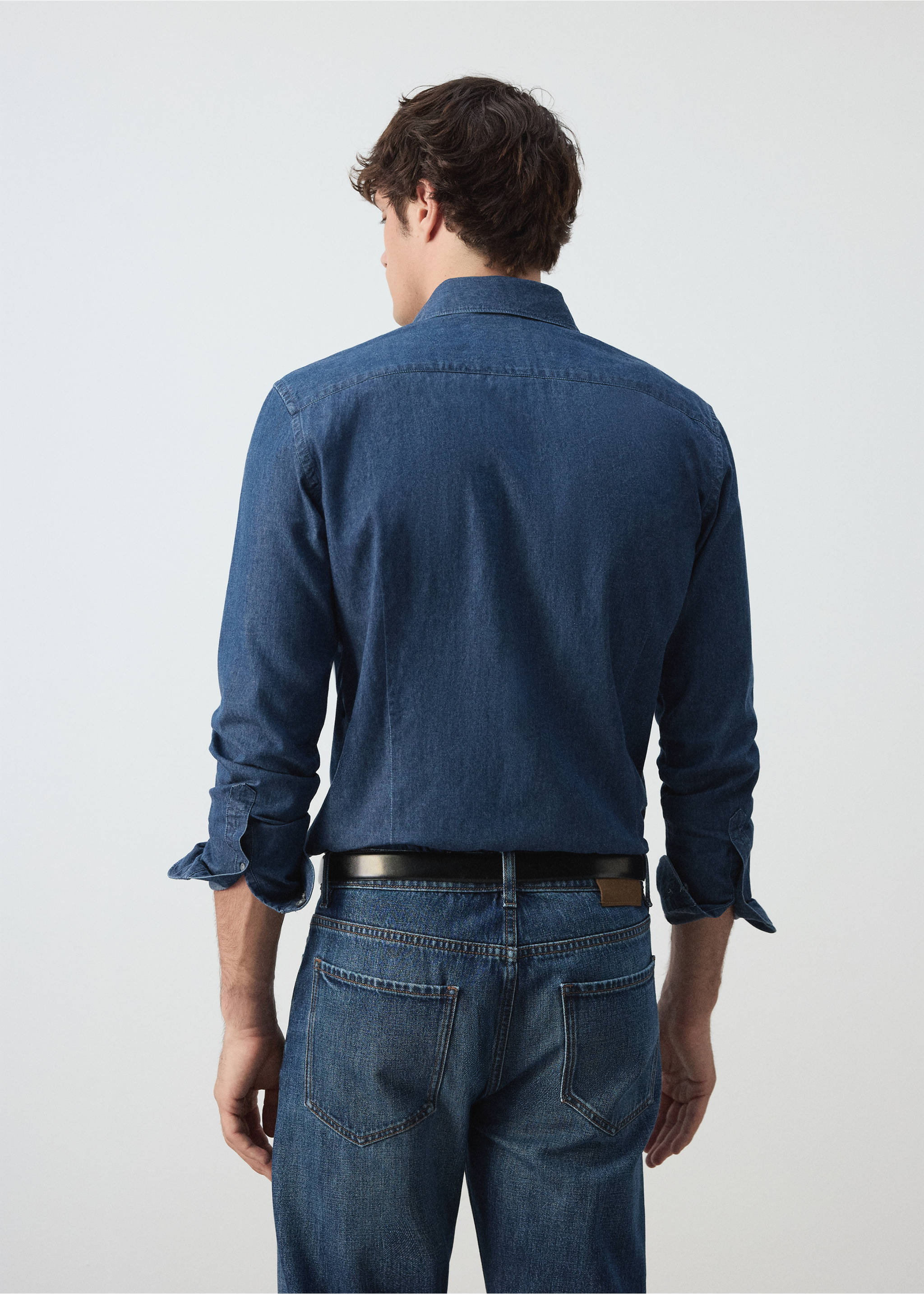 Chemise chambray 100 % coton - Verso de l’article, Bleu moyen. Ref: 37075977-00.