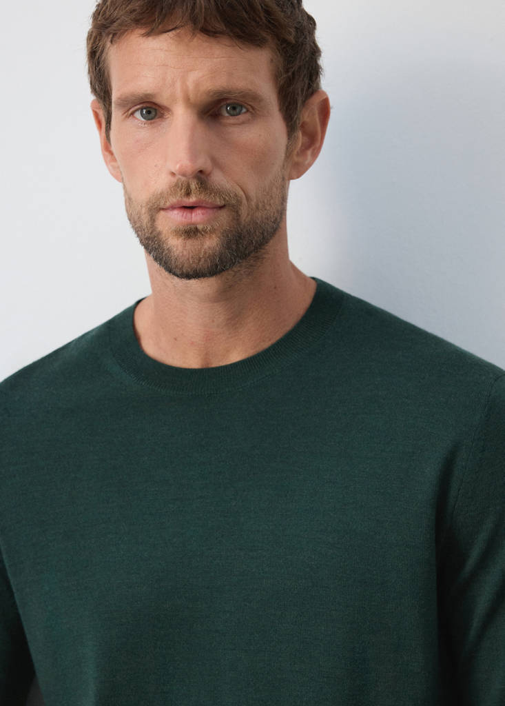 Fine-knit 100% merino wool jumper — Dark Green