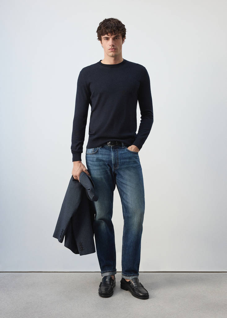 Fine-knit 100% merino wool jumper — Navy