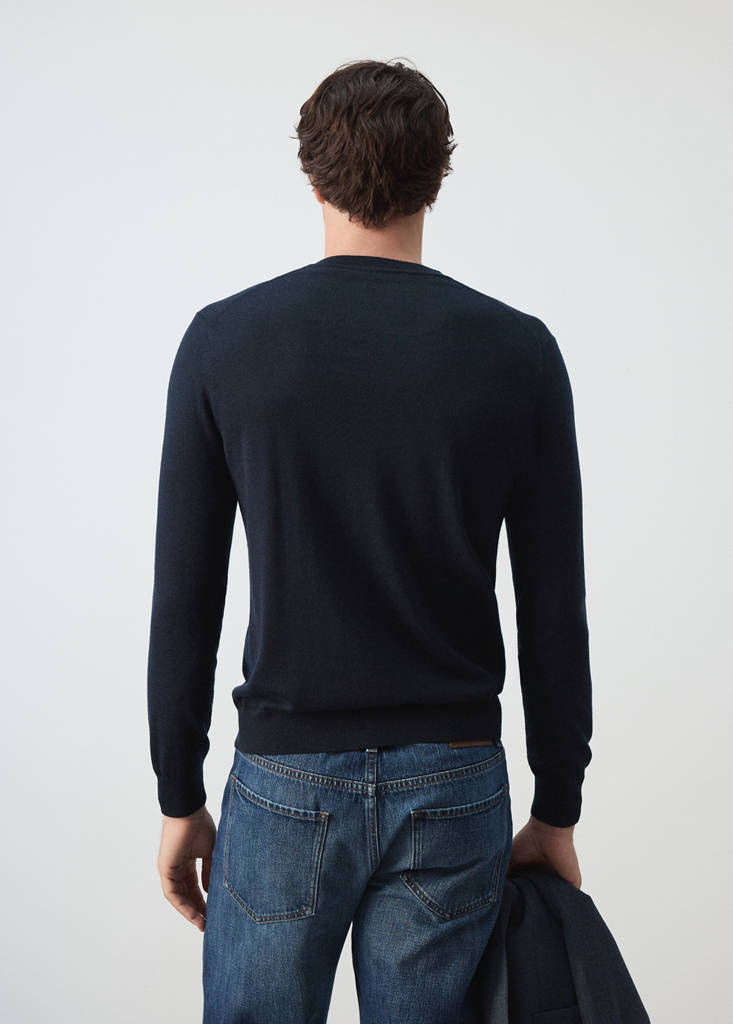 Fine-knit 100% merino wool jumper — Navy