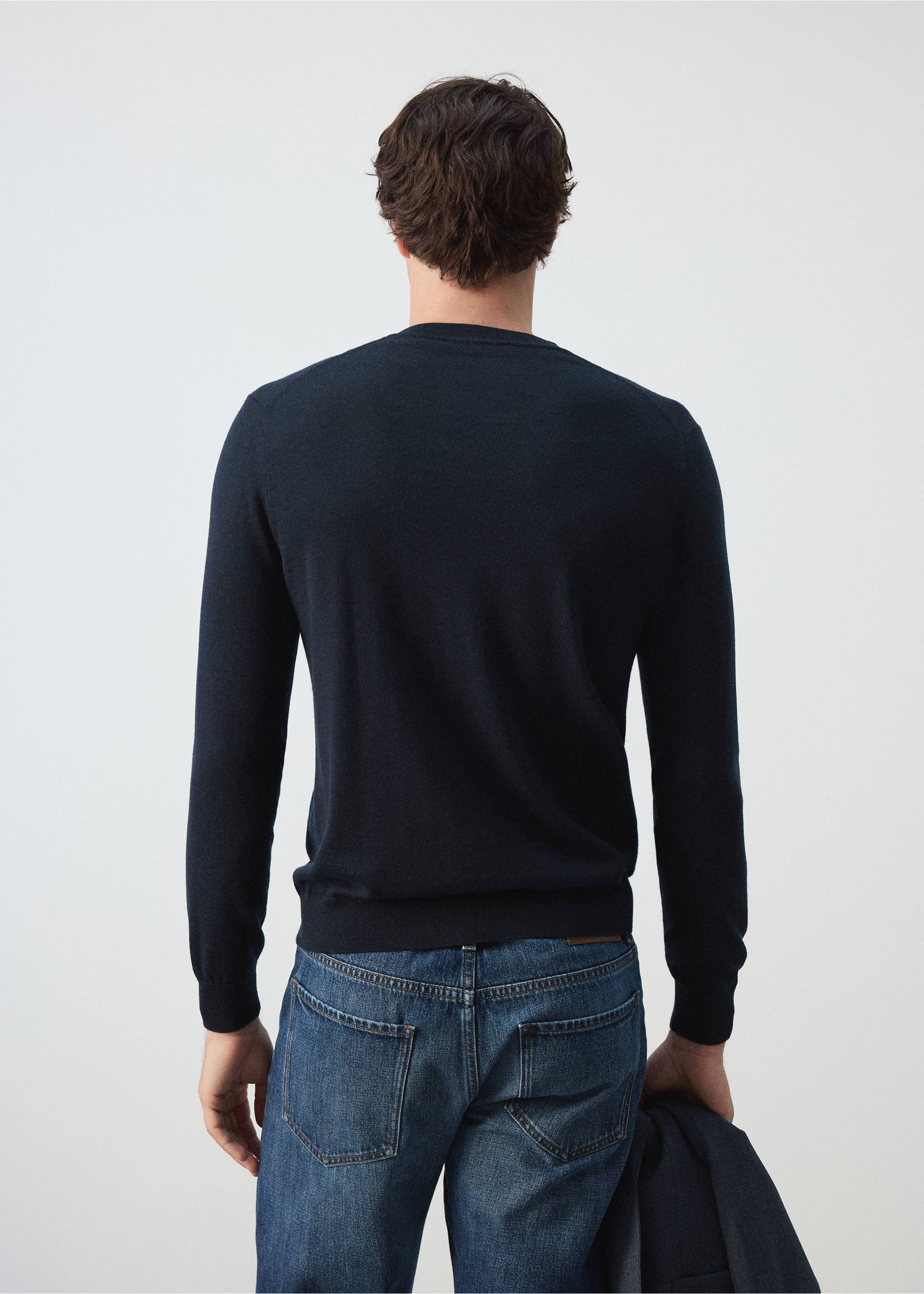 Pull 100 % laine maille fine - Verso de l’article, Bleu marine. Ref: 37075979-00.