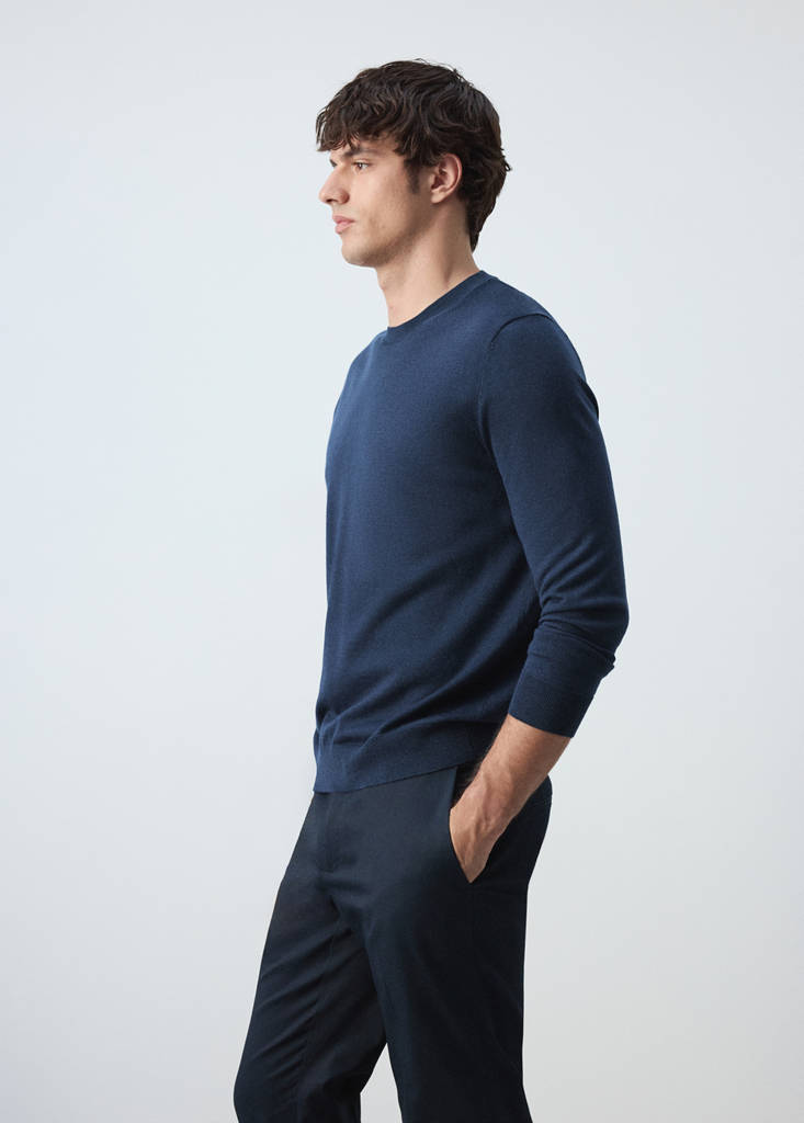 Fine-knit 100% merino wool jumper — Night Blue