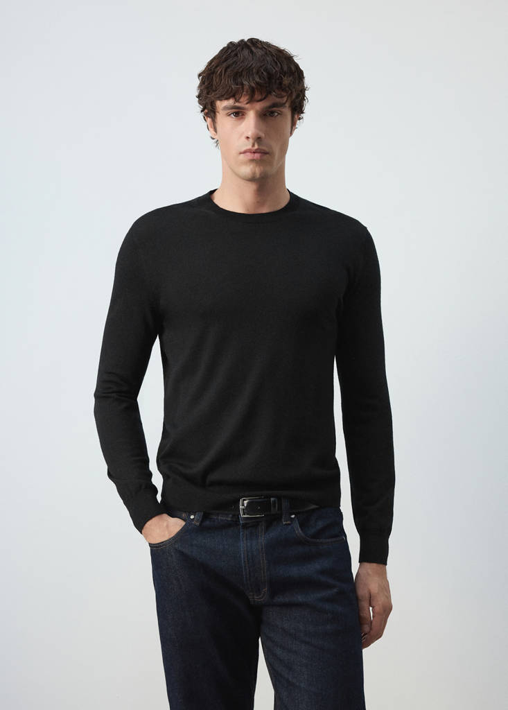 Fine-knit 100% merino wool jumper — Black
