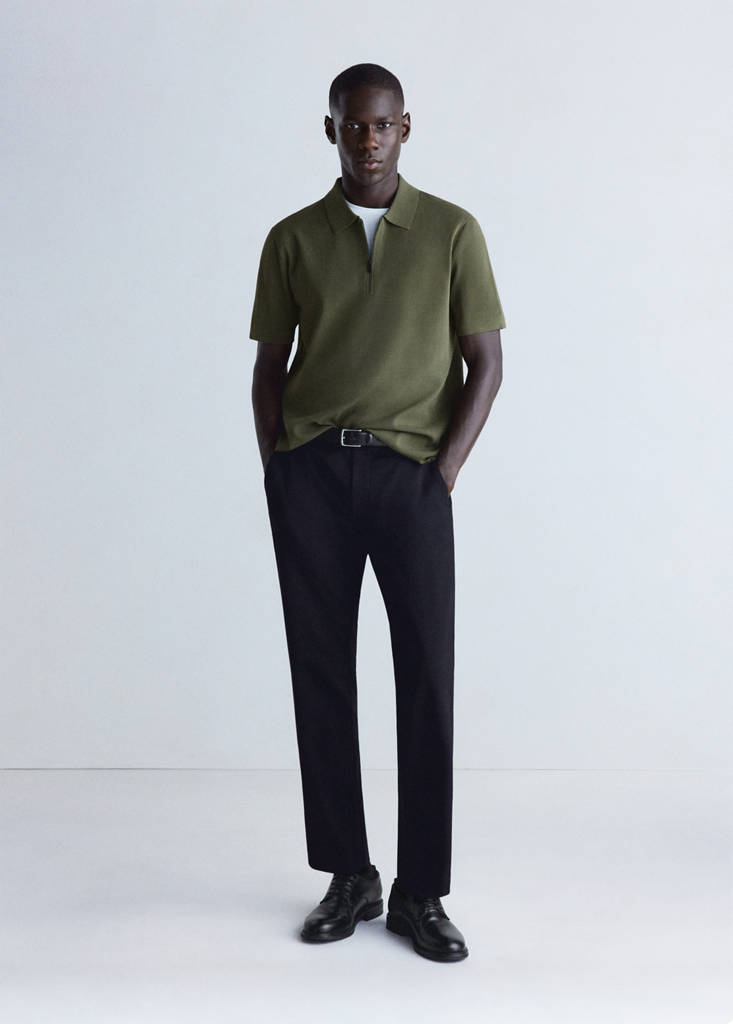 Koszulka polo comfort stretch z zamkiem Coolmax® czarny - Mężczyzna - M - MANGO MAN
