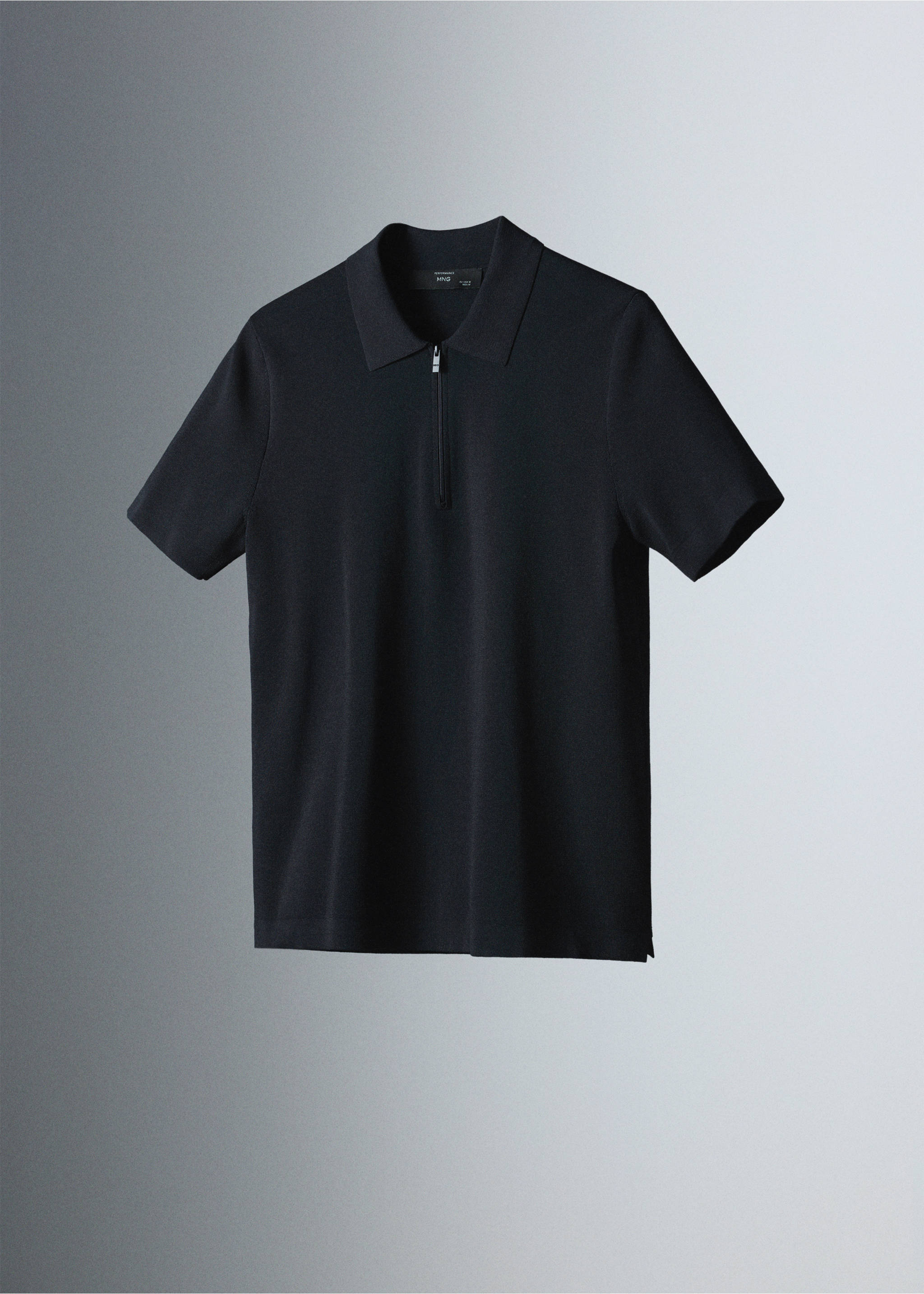 Black short-sleeved polo shirt with a zip neckline and a pointed collar., Navy. Ref: 37075980-00.