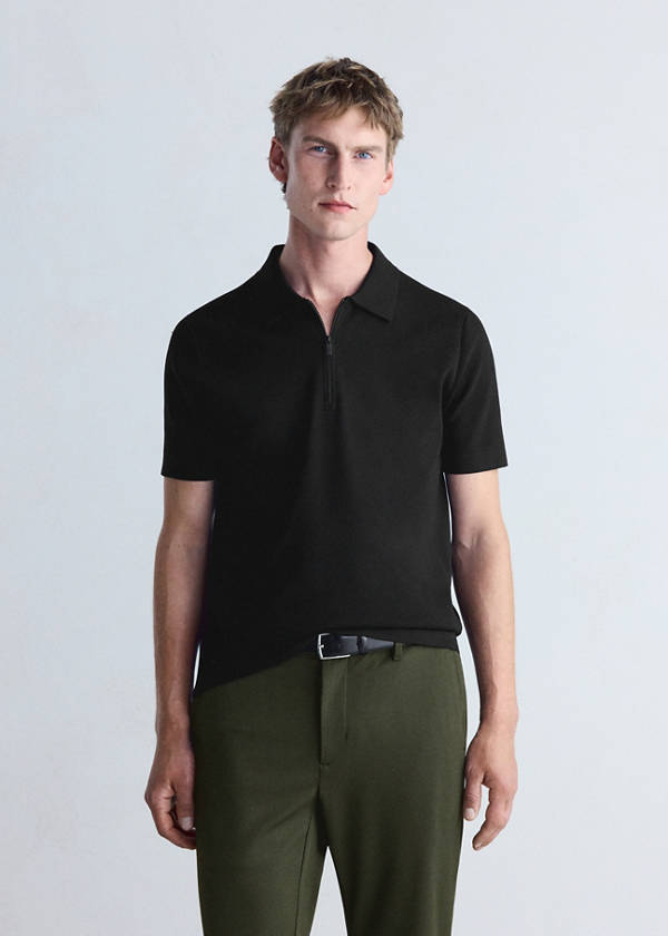 Comfort stretch zip polo Coolmax® — Black
