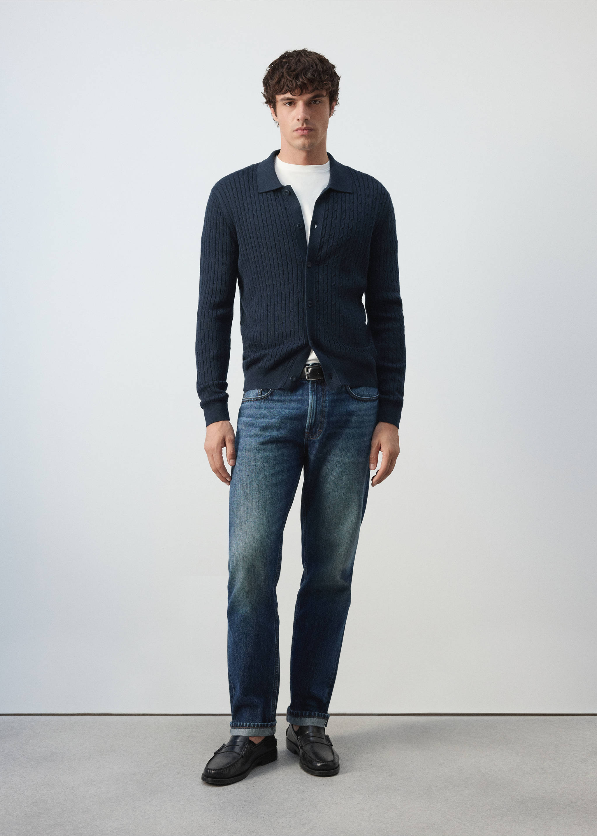 Cotton and lyocell blend shirt with cable knit detailing - General plane, Navy. Ref: 37075981-00.