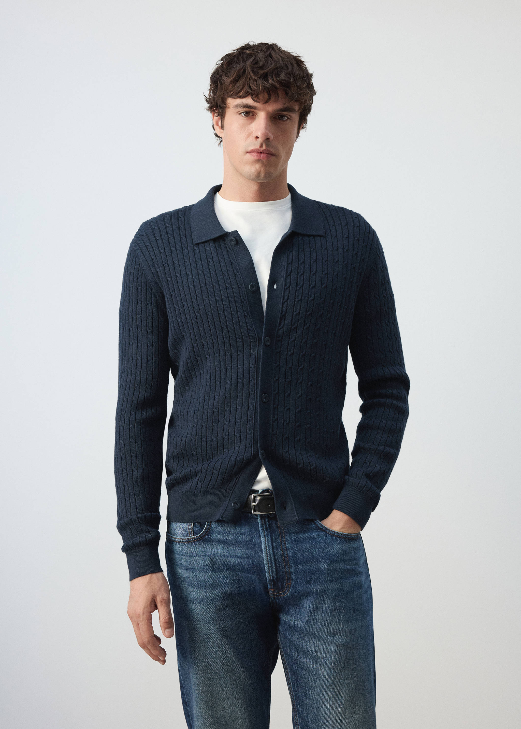 Cotton and lyocell blend shirt with cable knit detailing - Medium plane