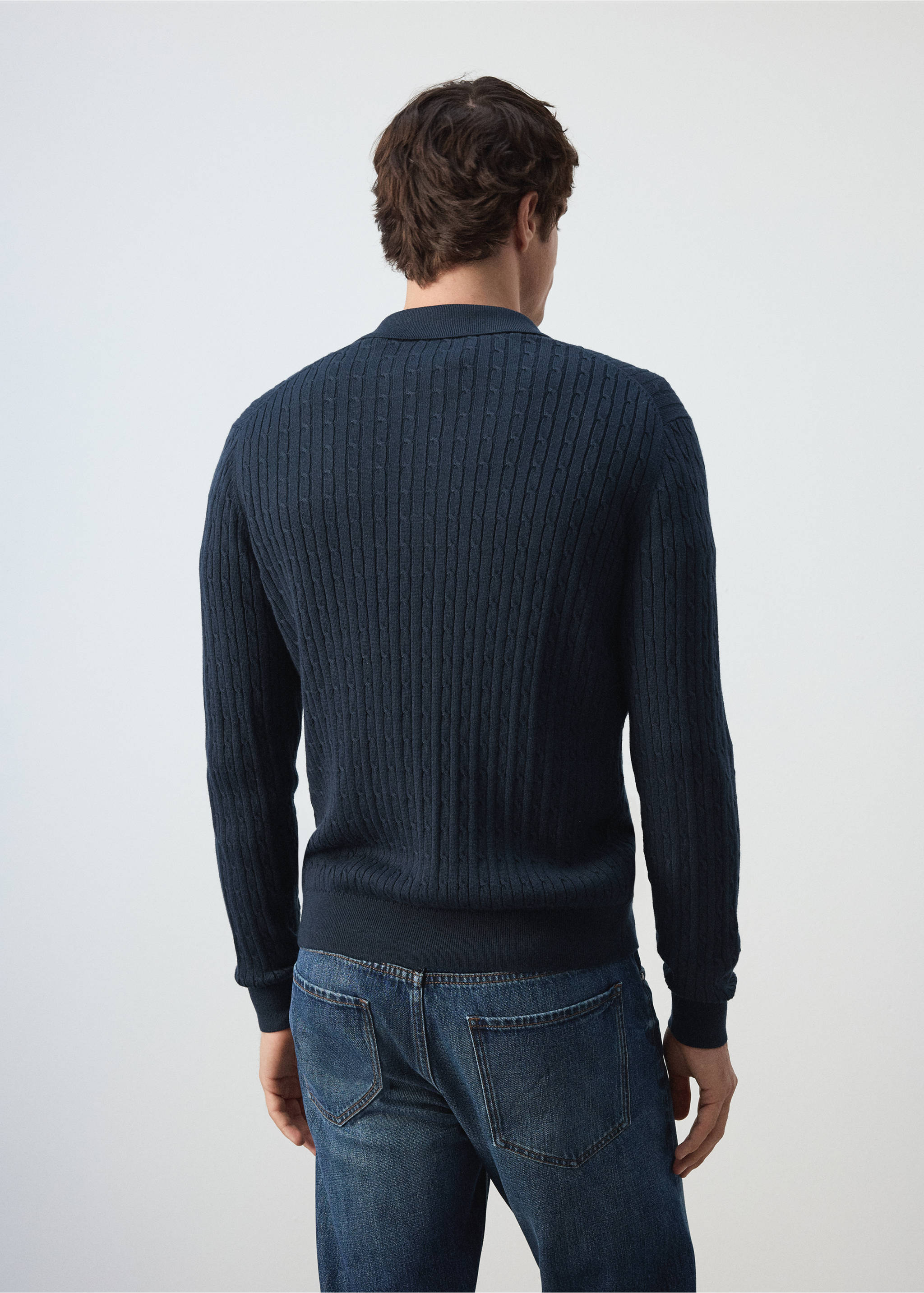 Cotton and lyocell blend shirt with cable knit detailing - Reverse of the article, Navy. Ref: 37075981-00.