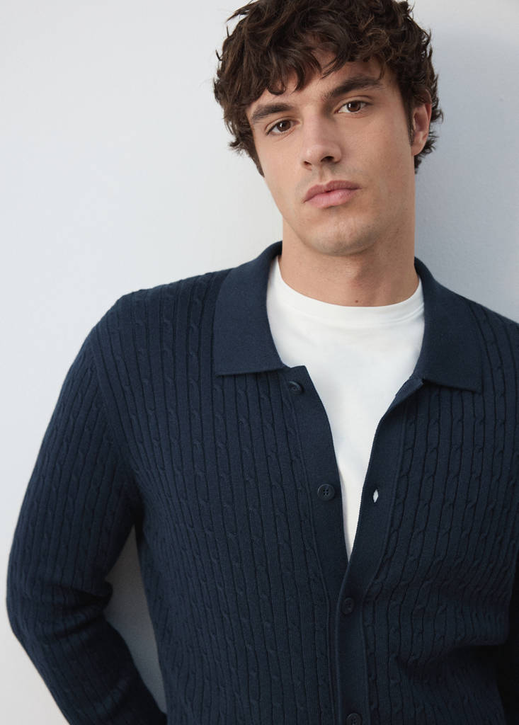 Knitted braided cardigan — Navy