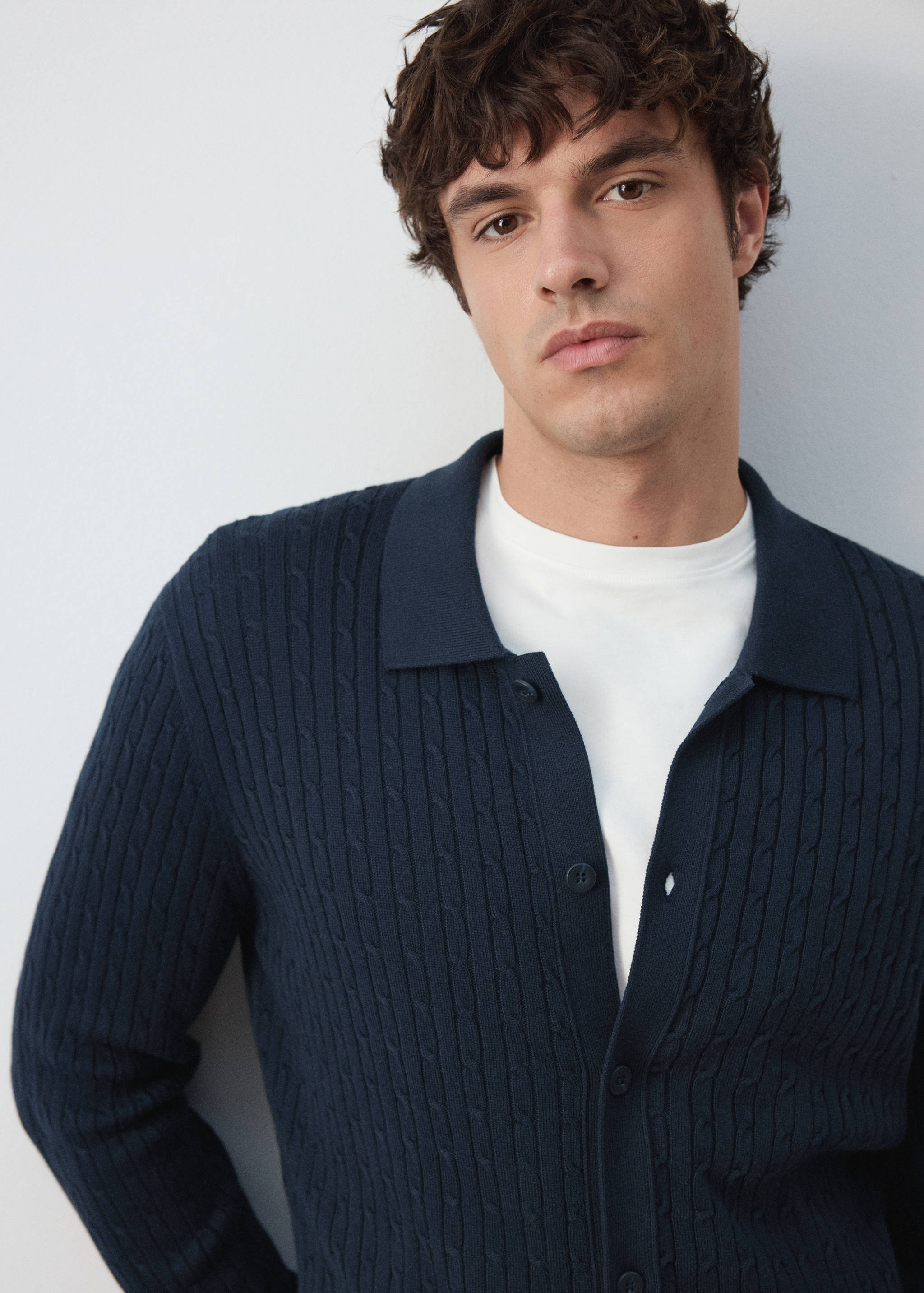 Cotton and lyocell blend shirt with cable knit detailing - Details of the article 1