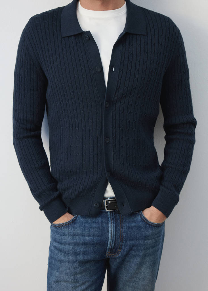 Knitted braided cardigan — Navy