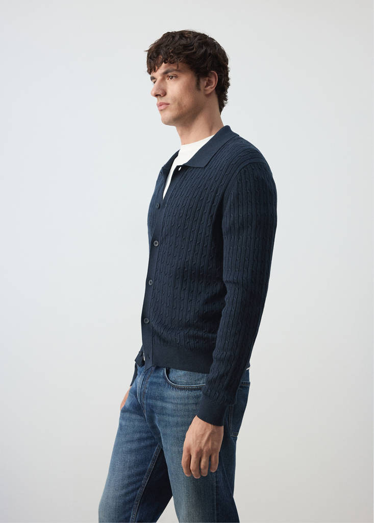 Knitted braided cardigan — Navy