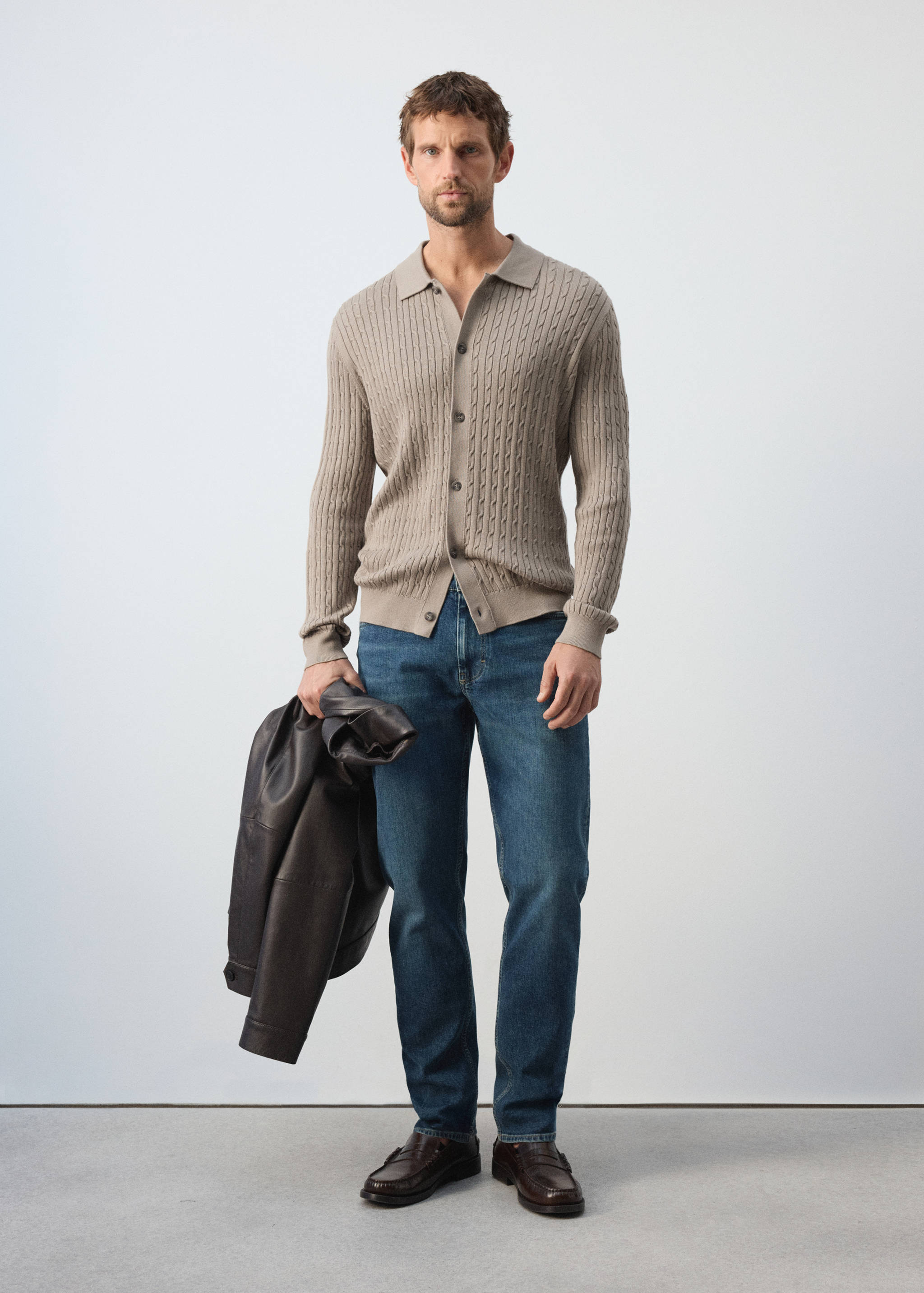 Cotton and lyocell blend shirt with cable knit detailing - General plane