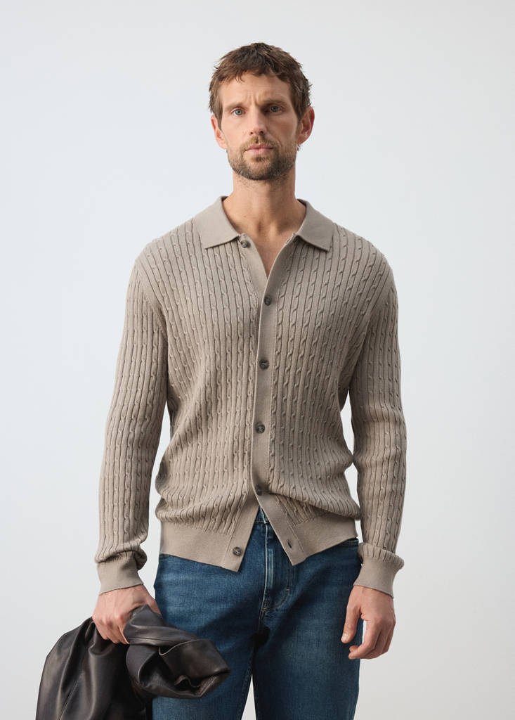 Knitted braided cardigan — Mink Grey