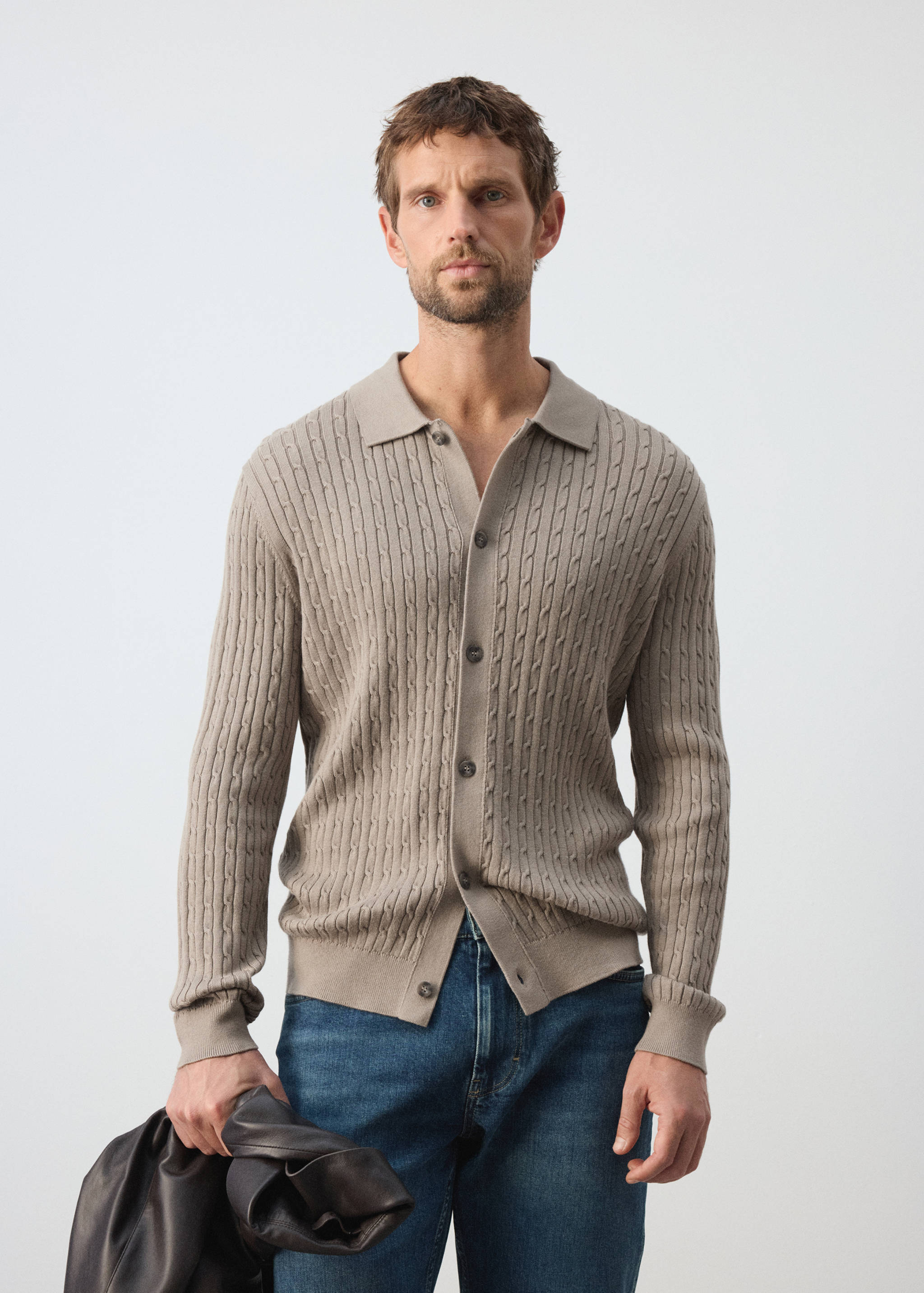 Cotton and lyocell blend shirt with cable knit detailing - Medium plane